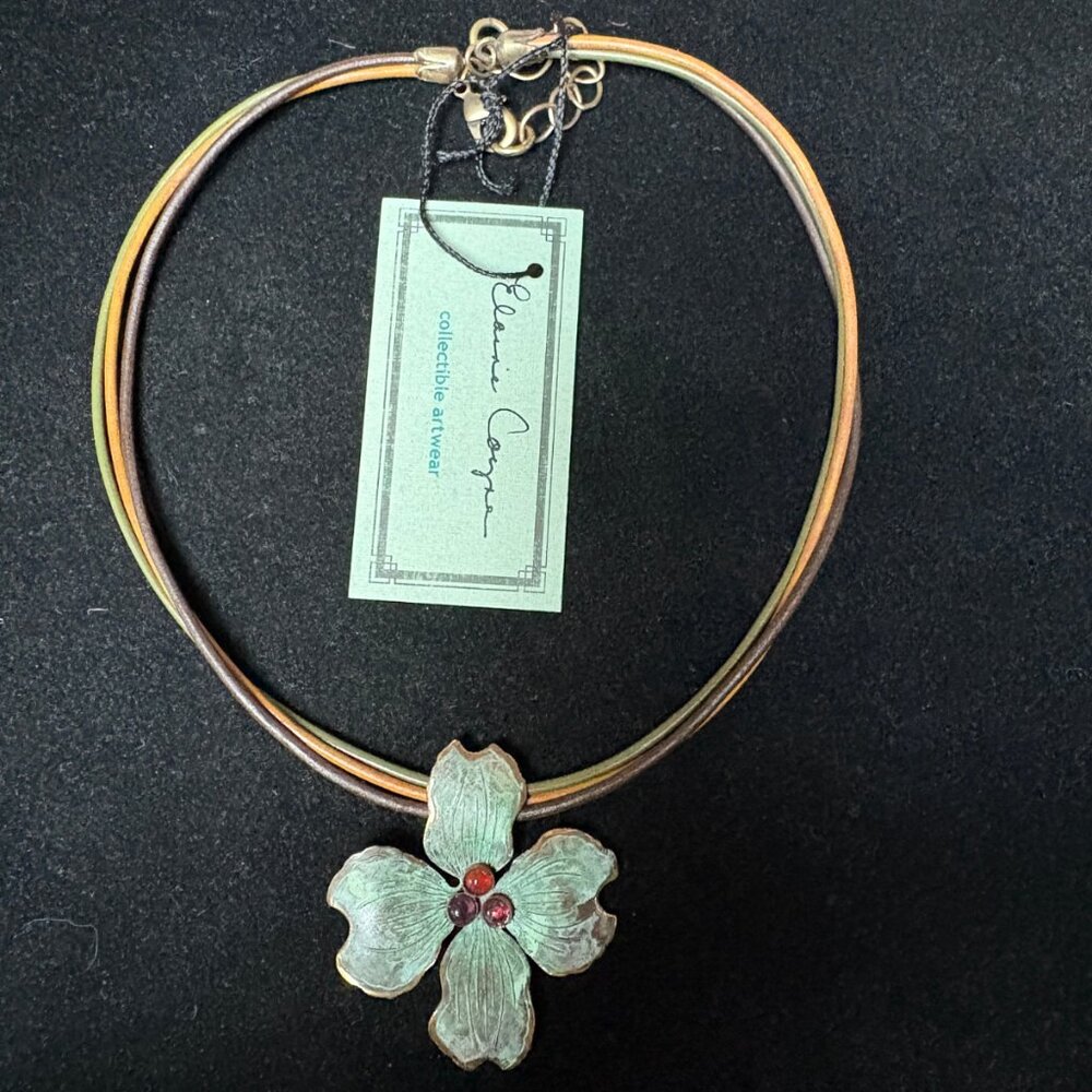 Elaine Coyne Dogwood Necklace – Verdigris Patina Brass with Amethyst & Garnet Ca - Picture 8 of 8